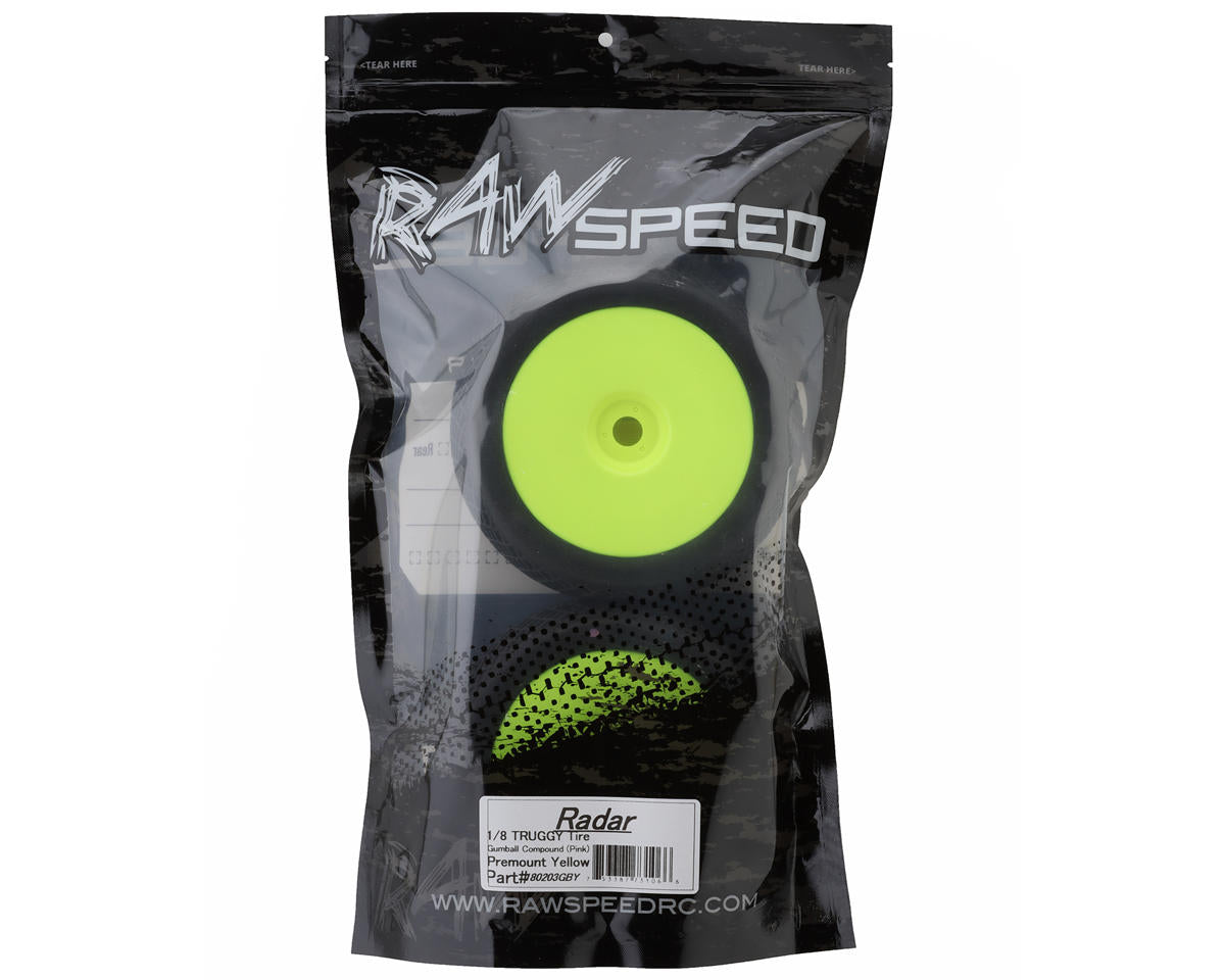 Raw Speed RC Radar 1/8 Truggy Pre-Mounted Tires (Yellow) (2) (Gumball (Pink))