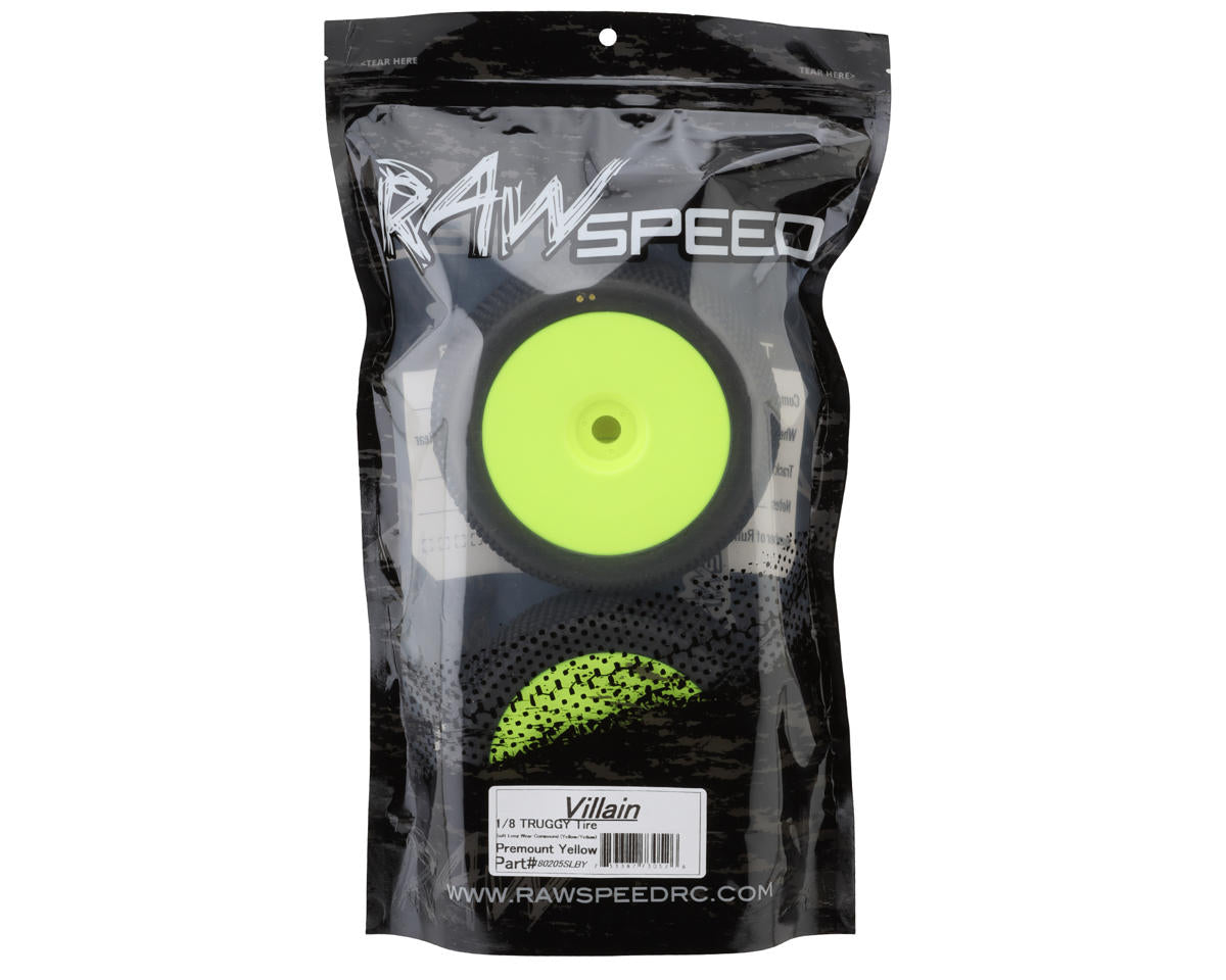 Raw Speed RC Villain 1/8 Truggy Pre-Mounted Tires (Yellow) (2)