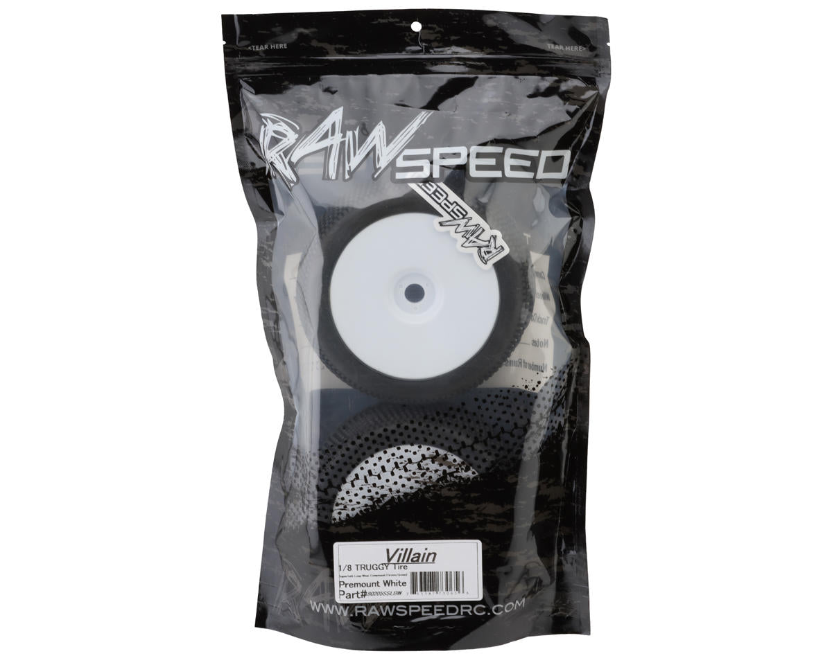 Raw Speed RC Villain 1/8 Truggy Pre-Mounted Tires (White) (2)