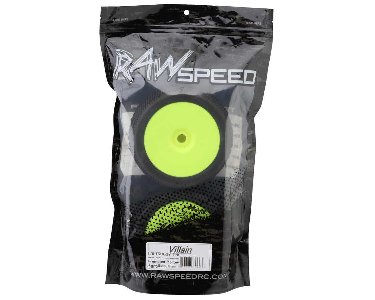 Raw Speed RC Villain 1/8 Truggy Pre-Mounted Tires (Yellow) (2)
