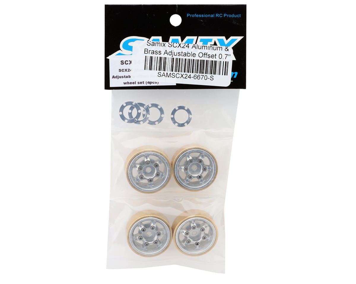 Samix SCX24 Aluminum & Brass Adjustable Offset 1.0" Beadlock Wheels (Silver) (4)