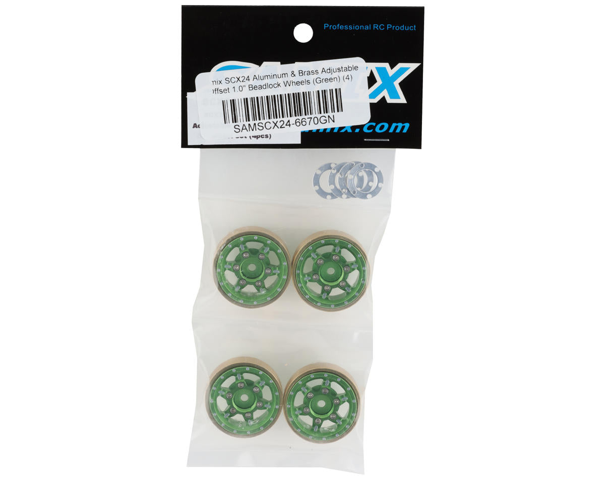 Samix SCX24 Aluminum & Brass Adjustable Offset 1.0" Beadlock Wheels (Green) (4)