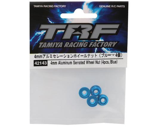 Tamiya 4mm Aluminum Serrated Wheel Nuts (Blue) (4)