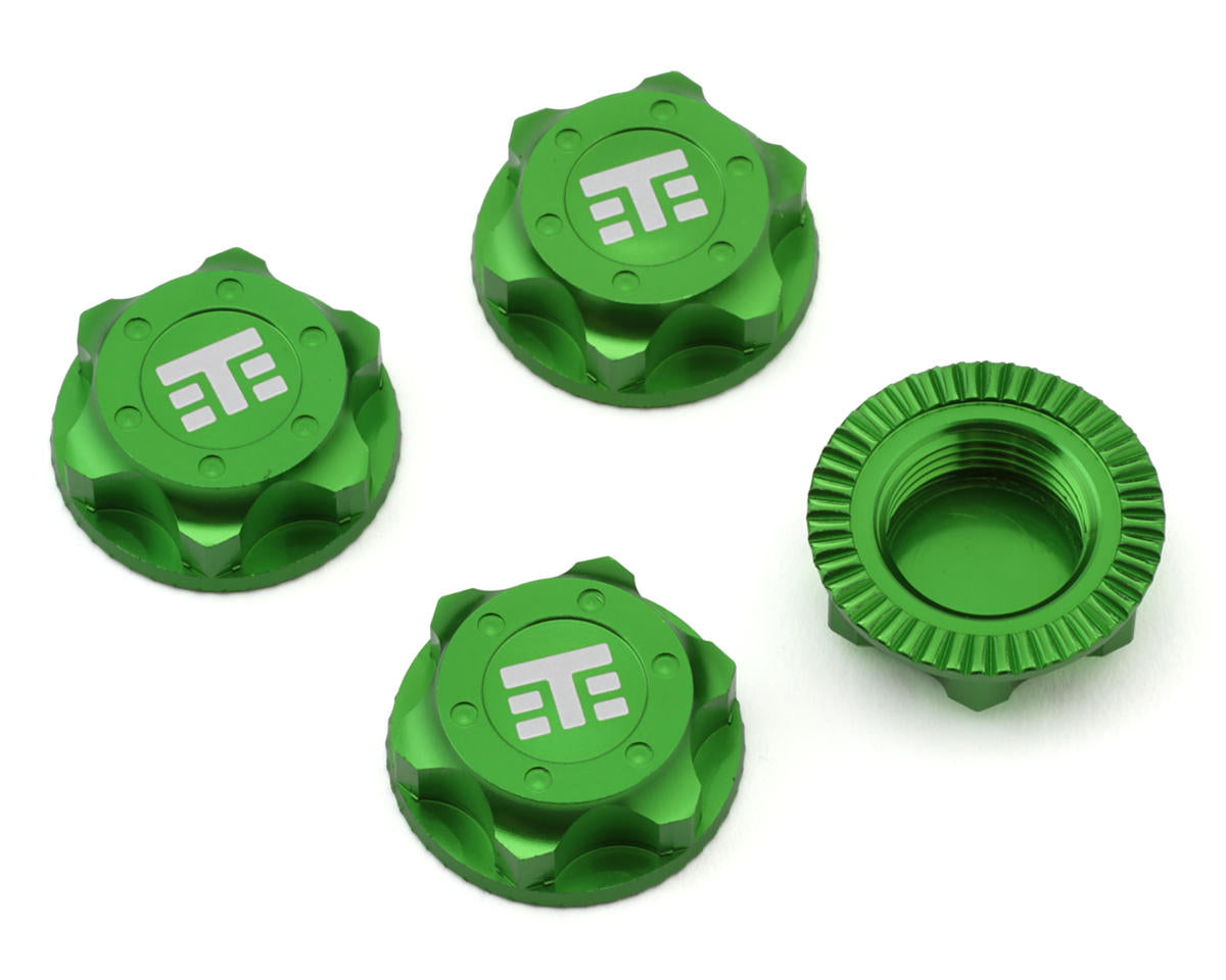 Tekno RC 17mm Aluminum "T Logo" Covered Serrated Wheel Nuts (Green) (4)