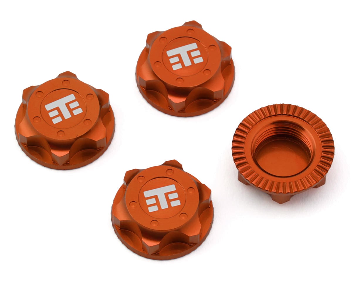 Tekno RC 17mm Aluminum "T Logo" Covered Serrated Wheel Nuts (Orange) (4)