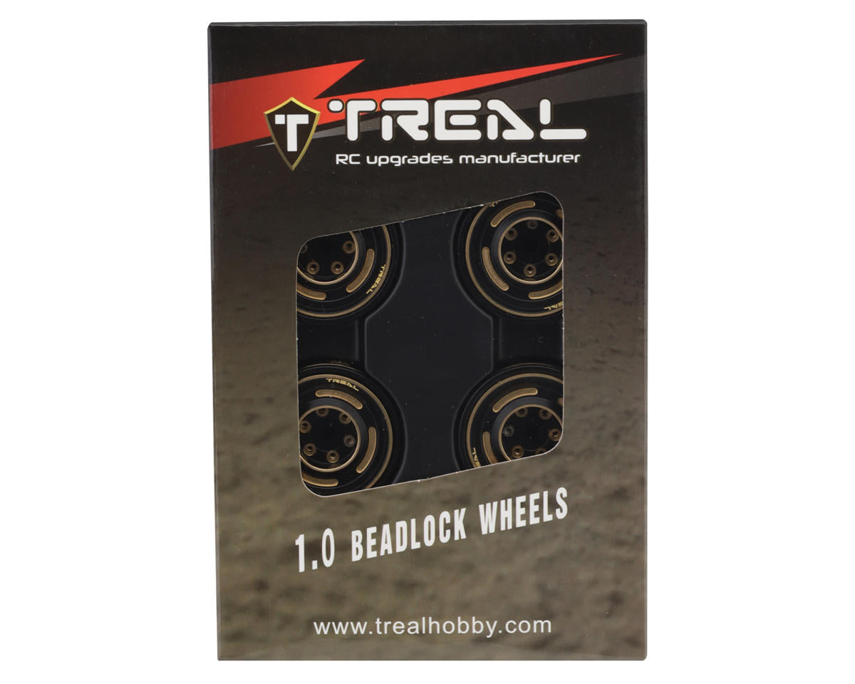Treal Hobby Type C 1.0" 4-Slot Brass Beadlock Wheels (Black/Gold) (50g ea) (4)
