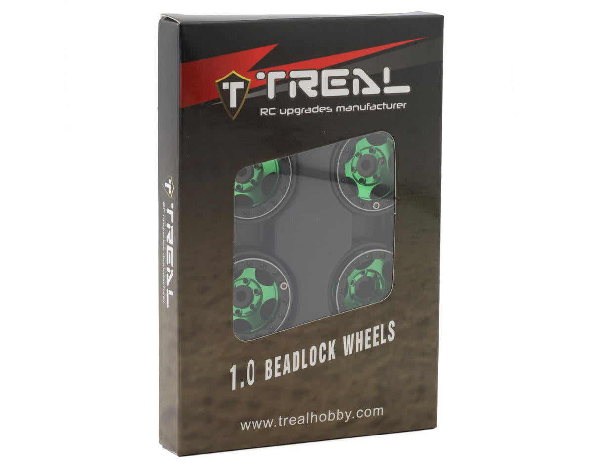 Treal Hobby Type B 1.0" 5-Spoke Beadlock Wheels (Black/Green) (4) (22.4g)