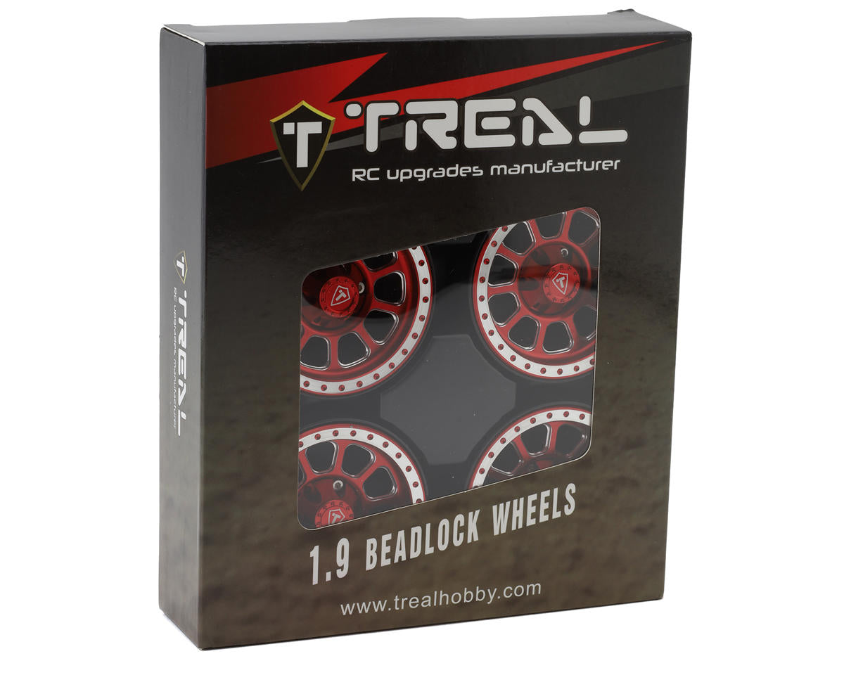 Treal Hobby 1.9" Type C Multi-Spoke Aluminum Crawler Beadlock Wheels (Red)