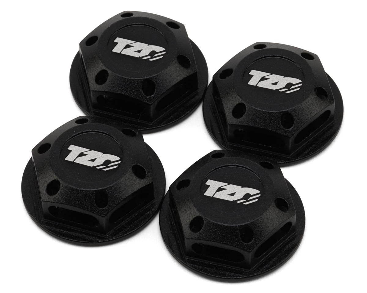 TZO Tires 17mm Aluminum "TZO Logo" Covered Serrated Wheel Nuts (Black) (4)