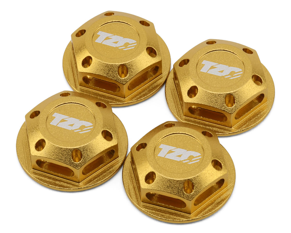 TZO Tires 17mm Aluminum "TZO Logo" Covered Serrated Wheel Nuts (Gold) (4)