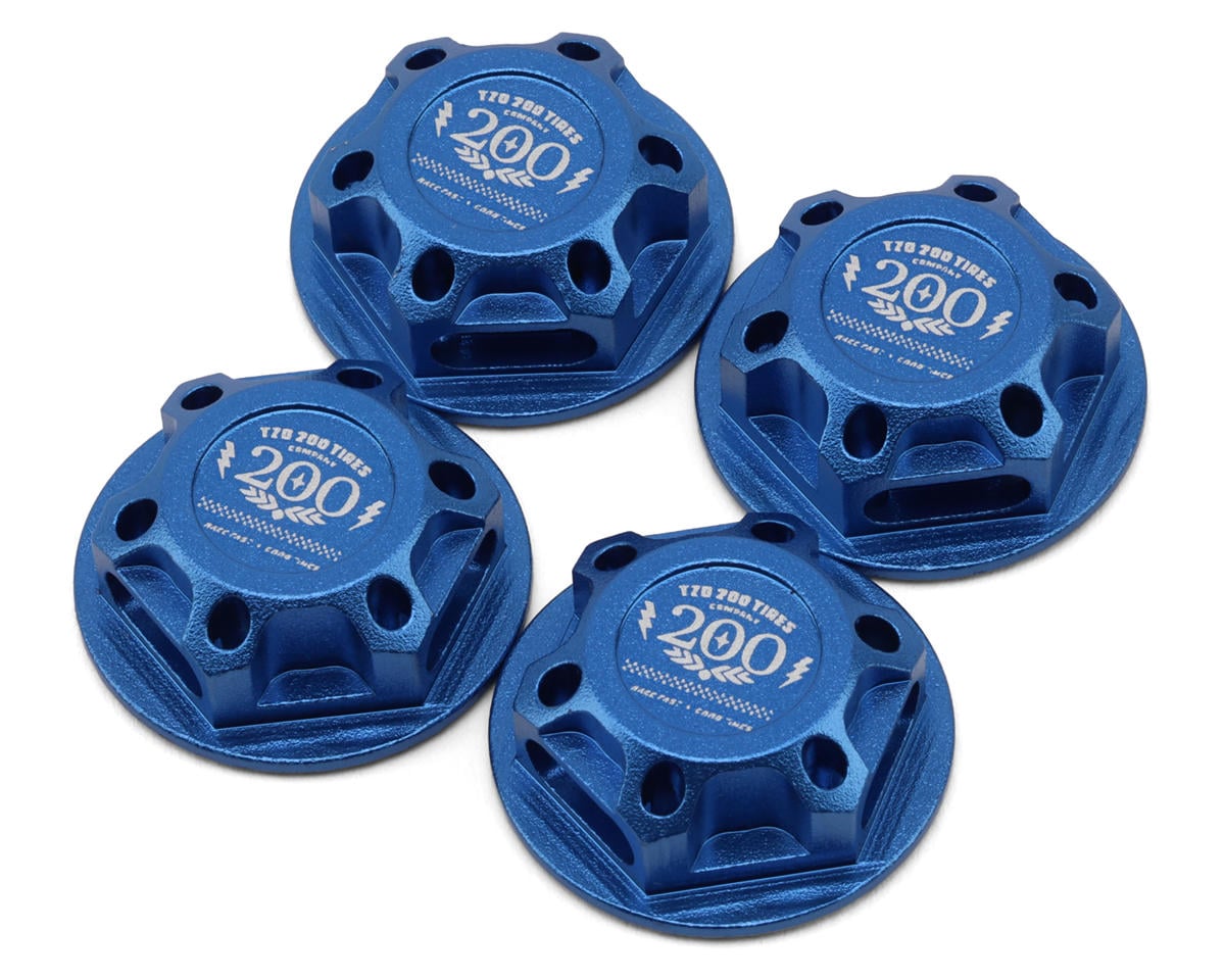 TZO Tires 17mm Aluminum "TZO 200 Logo" Covered Serrated Wheel Nuts (Blue) (4)