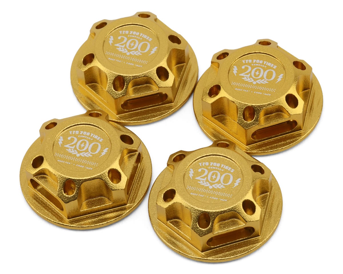 TZO Tires 17mm Aluminum "TZO 200 Logo" Covered Serrated Wheel Nuts (Gold) (4)