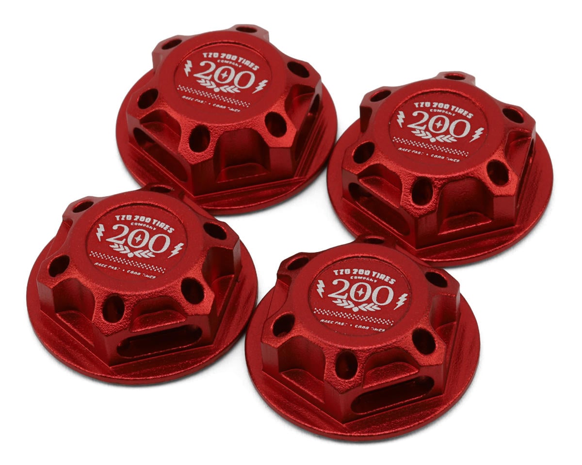 TZO Tires 17mm Aluminum "TZO 200 Logo" Covered Serrated Wheel Nuts (Red) (4)