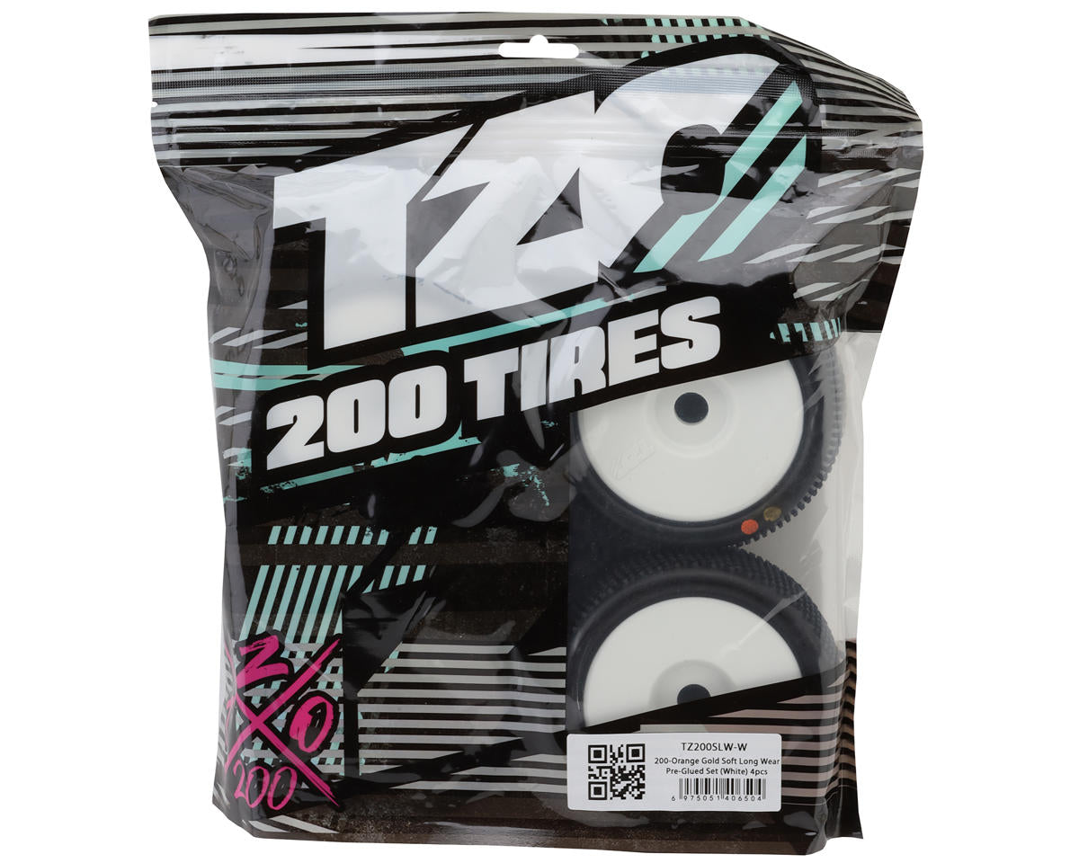 TZO Tires 200 1/8 Buggy Pre-Glued Tire Set (White) (4) (Soft - Long Wear)
