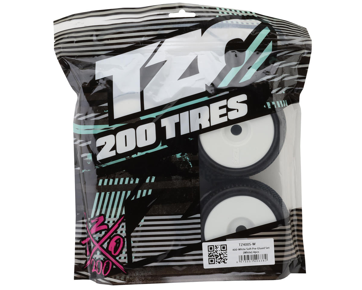 TZO Tires 400 1/8 Buggy Pre-Glued Tire Set (White) (4) (Soft)