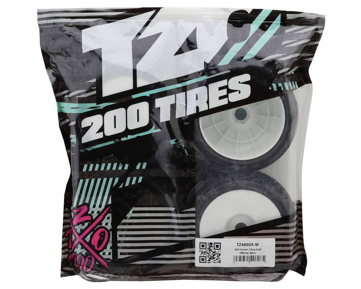 TZO Tires 400 1/8 Buggy Pre-Glued Tire Set (White) (4) (Ultra Soft)