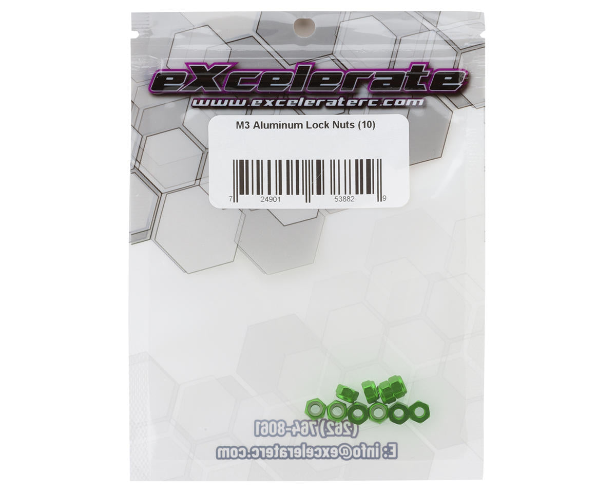 eXcelerate 3mm Aluminum Lock Nuts (Green) (10)