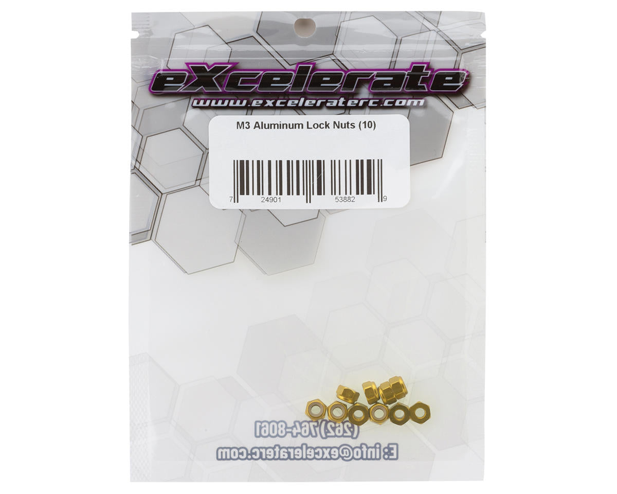 eXcelerate 3mm Aluminum Lock Nuts (Gold) (10)