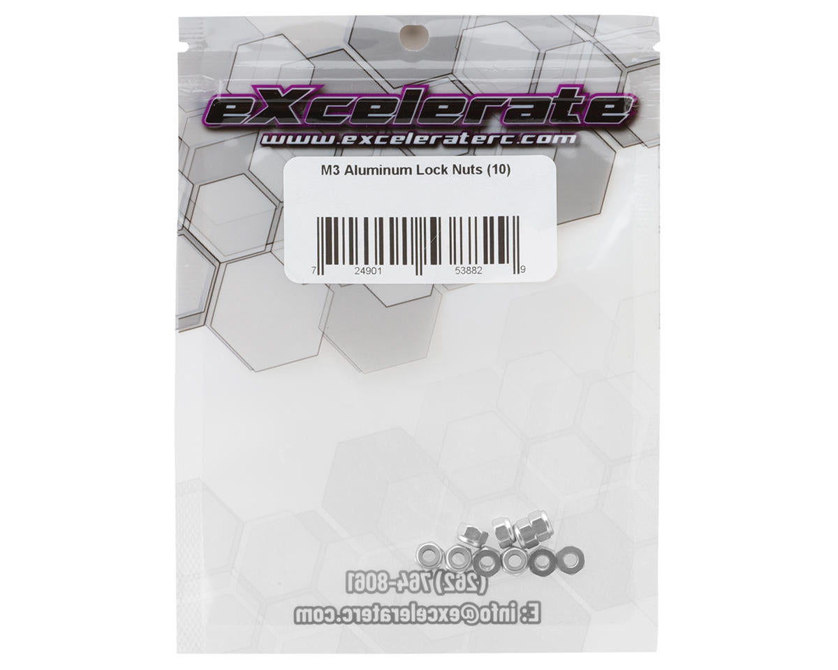 eXcelerate 3mm Aluminum Lock Nuts (Silver) (10)