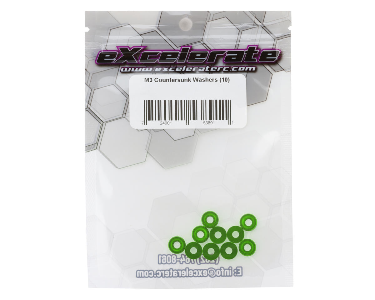 eXcelerate 3mm Countersunk Washers (Green) (10)