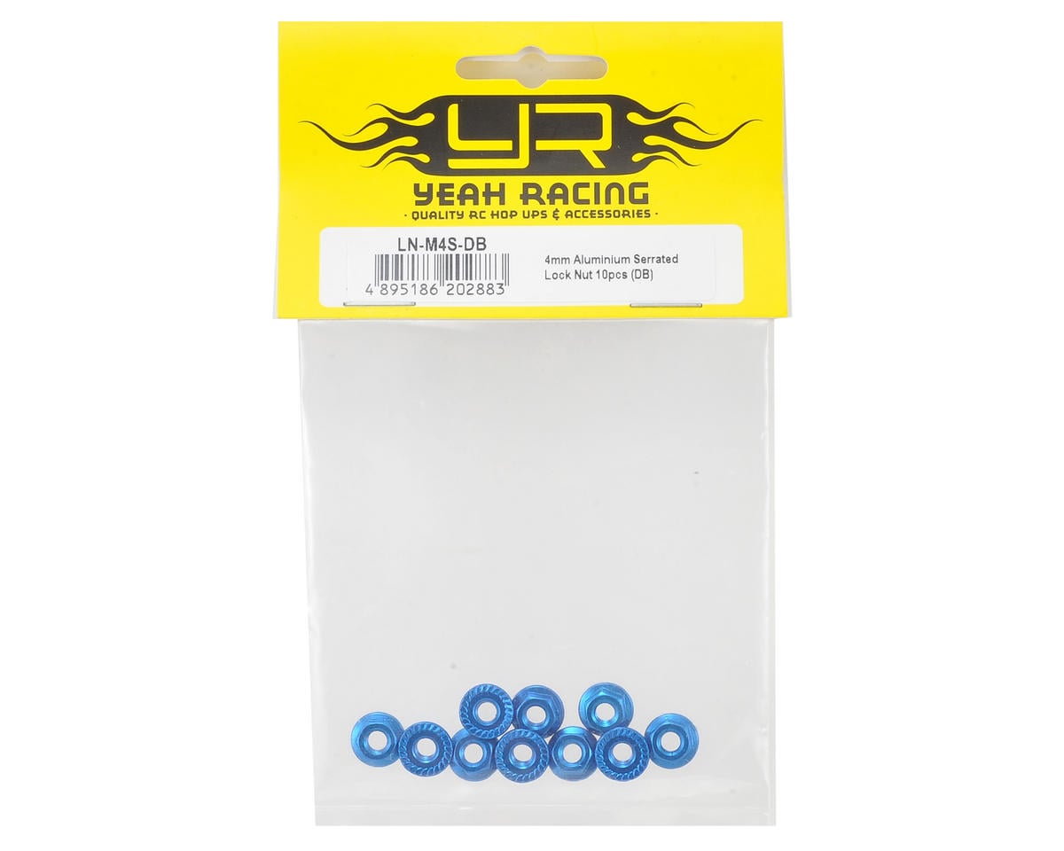 Yeah Racing 4mm Aluminum Serrated Lock Nut (10) (Blue)