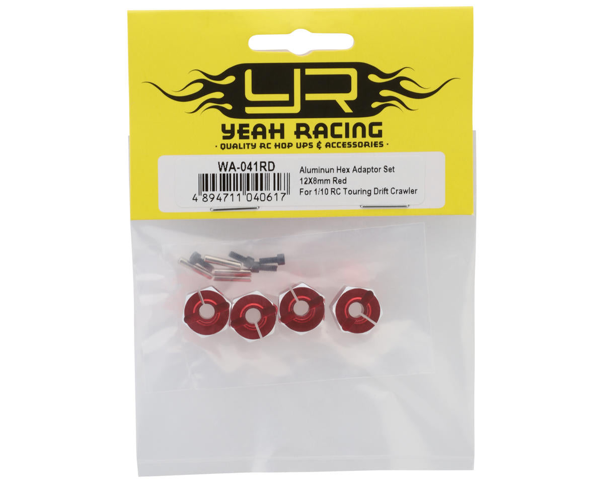 Yeah Racing Aluminum 12mm Hex Adaptor Set (Red) (4) (8mm)