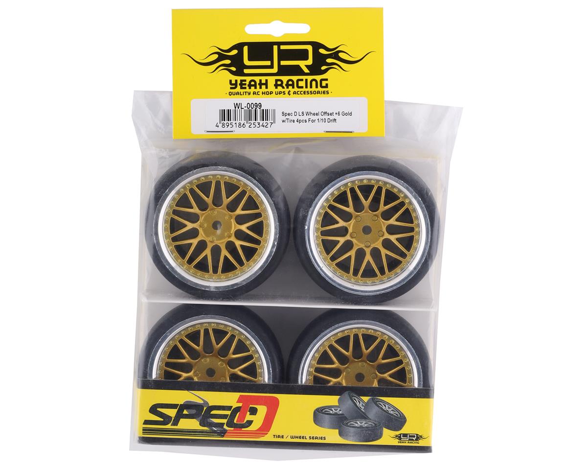 Yeah Racing Spec D Pre-Mounted Drift Tires w/LS Mesh Wheels (Chrome/Gold) (4)