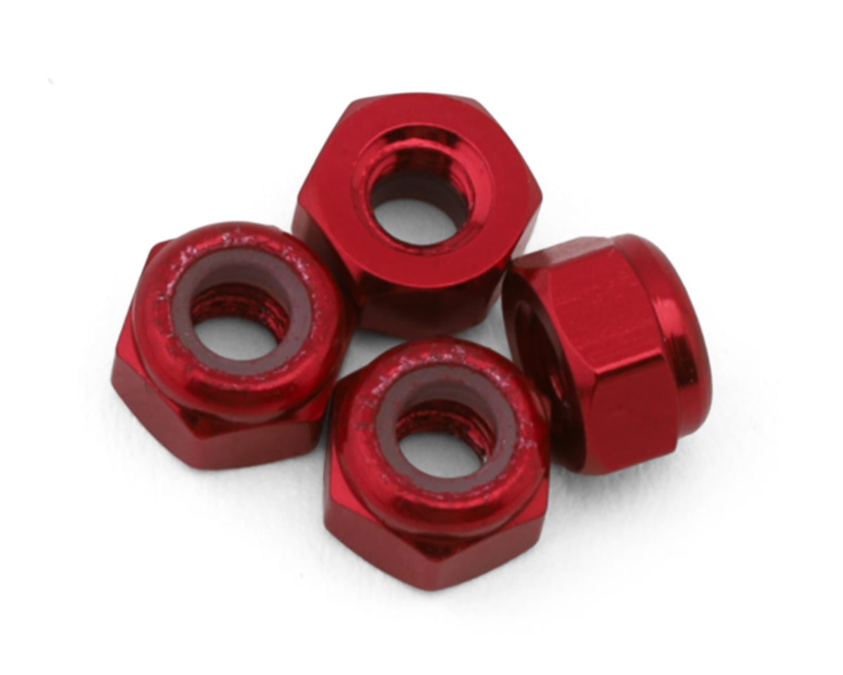 Yokomo 3mm Aluminum Nylon Lock Nuts (Red) (4)