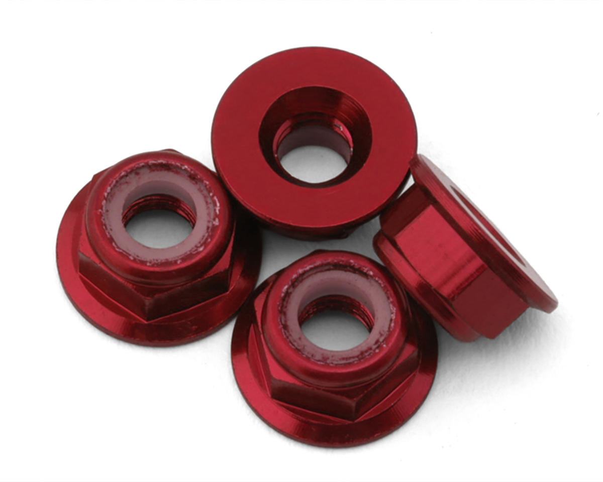 Yokomo 4mm Flanged Aluminum Low Profile Nylon Lock Nuts (Red) (4)