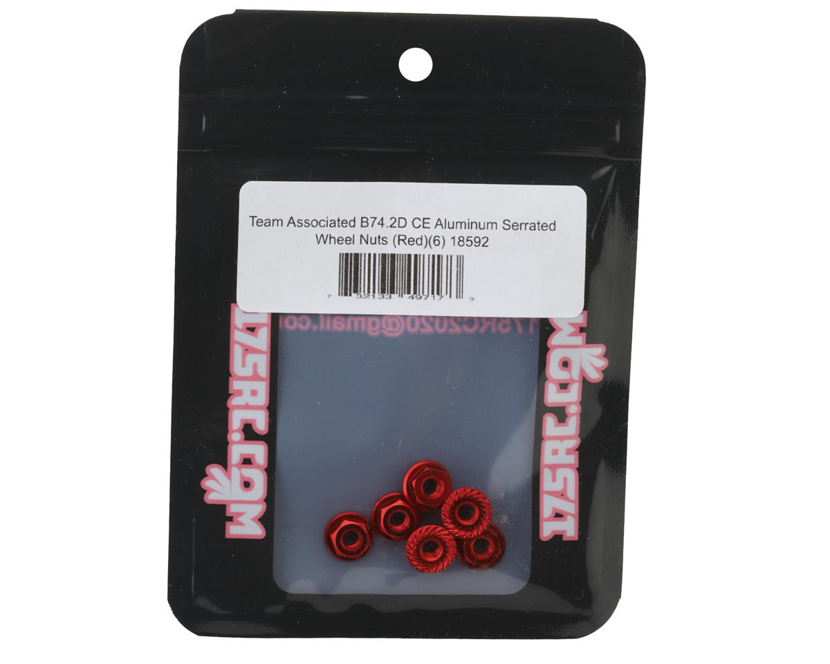 175RC Team Associated RC10B74.2D CE Aluminum Serrated Wheel Nuts (Red) (6)
