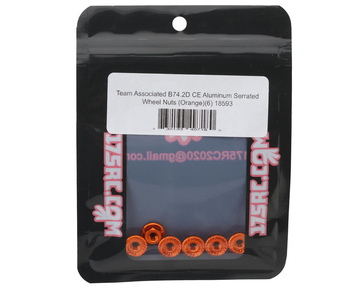 175RC Team Associated RC10B74.2D CE Aluminum Serrated Wheel Nuts (Orange) (6)