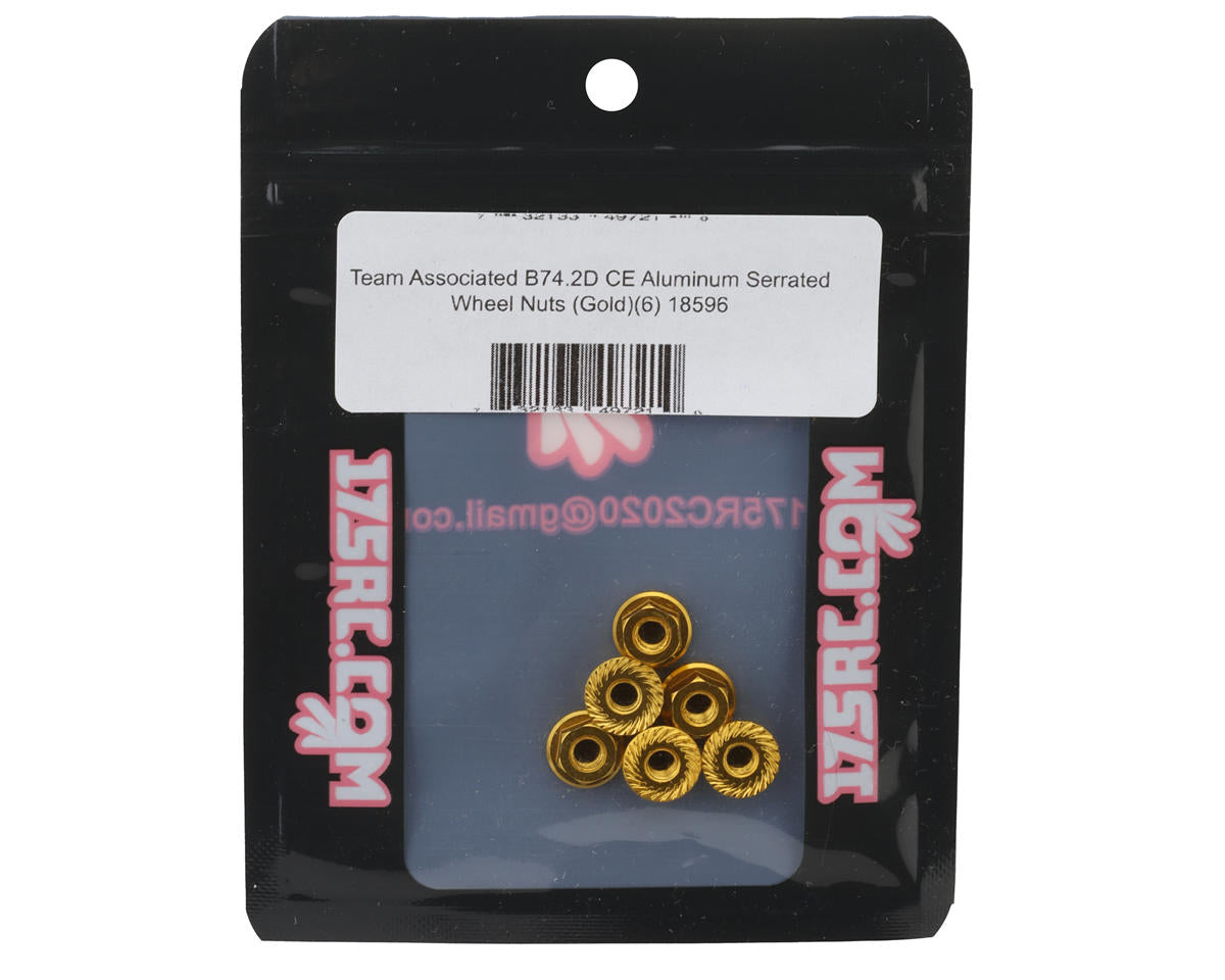 175RC Team Associated RC10B74.2D CE Aluminum Serrated Wheel Nuts (Gold) (6)