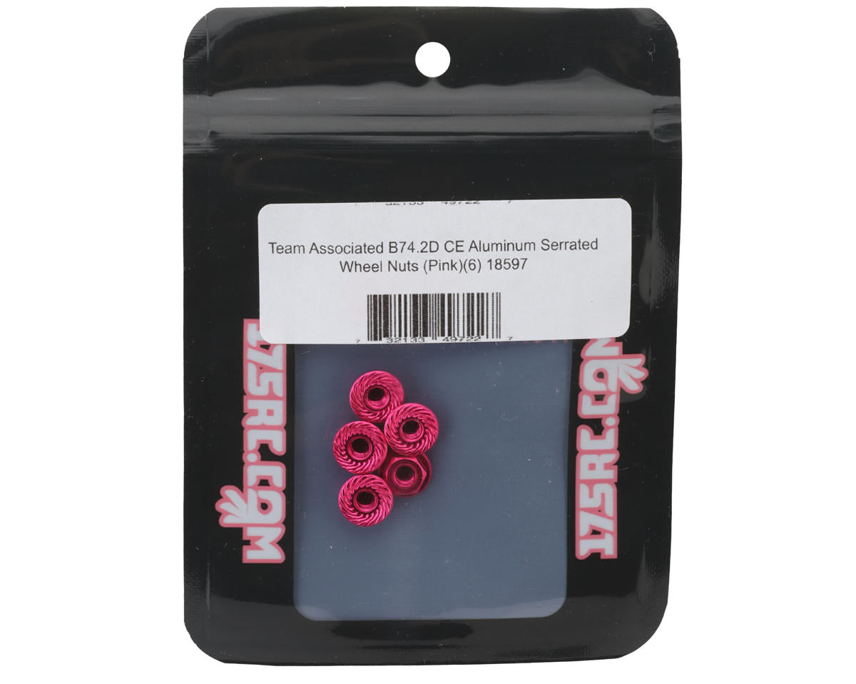 175RC Team Associated RC10B74.2D CE Aluminum Serrated Wheel Nuts (Pink) (6)