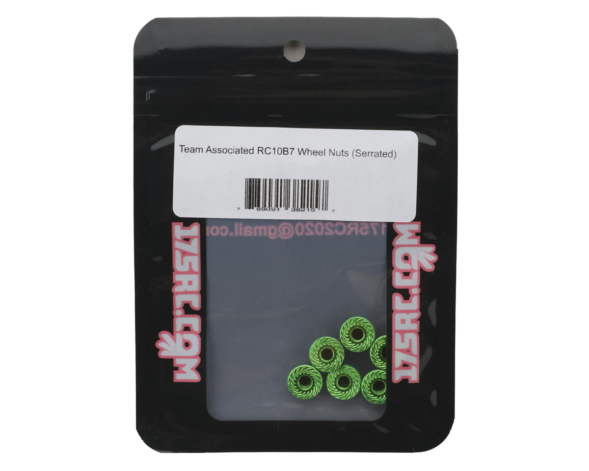 175RC Associated RC10B7 Serrated Wheel Nuts (Green) (6)