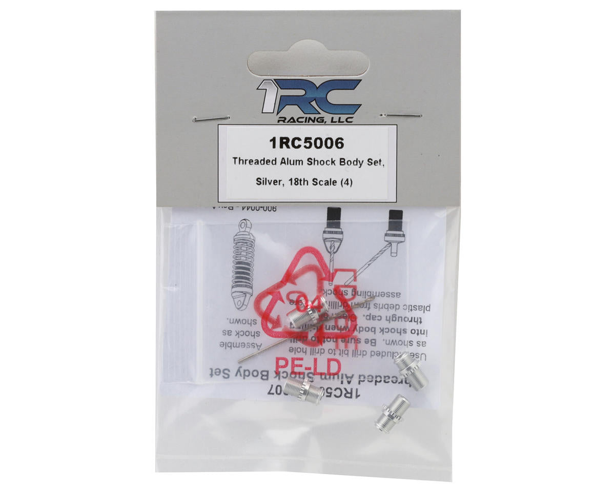 1RC Racing 1/18 Threaded Aluminum Shock Body Set (Silver) (4)