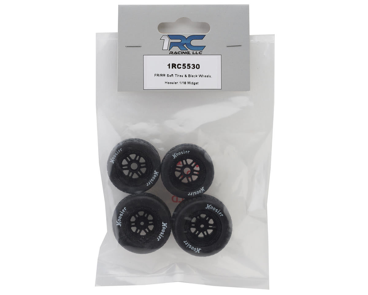 1RC Racing Pre-Mounted 1/18 Midget Hoosier Tires (Black) (4) (F/R) (Soft)