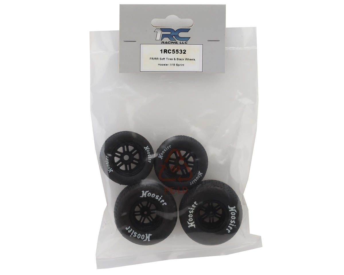 1RC Racing 1/18 Pre-Mounted Hoosier Sprint Tires (Black) (4) (Front & Rear)