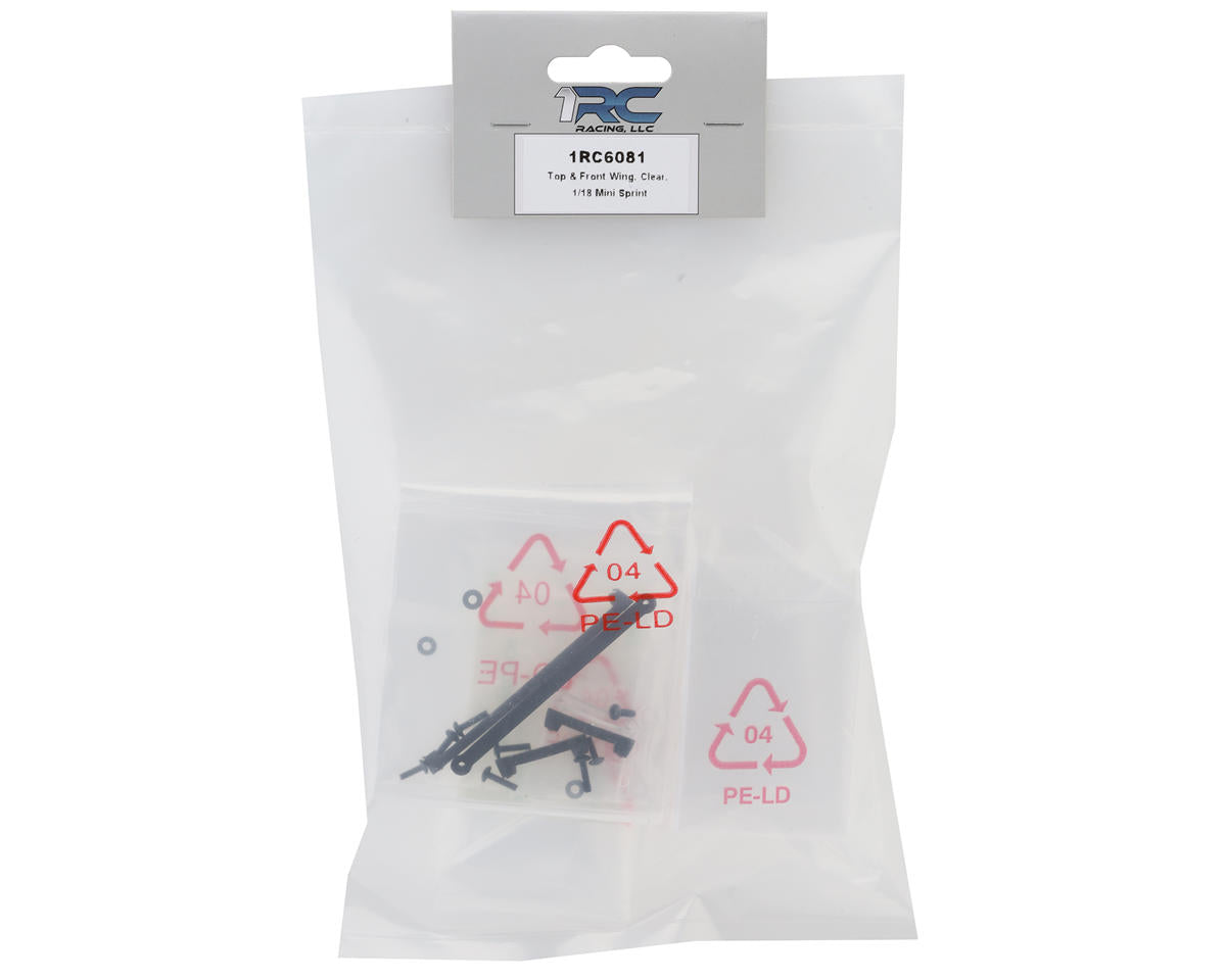 1RC Racing 1/18 Mini Sprint Top & Front Wing Set (Clear)