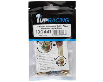 1UP Racing "Lockdown" Adjustable Bullet Plug Grips w/4mm Bullets (Blue/Black)