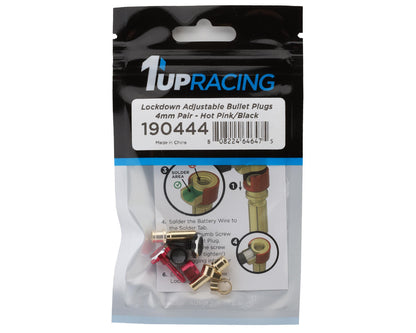 1UP Racing "Lockdown" Adjustable Bullet Plug Grips w/4mm Bullets (Pink/Black)