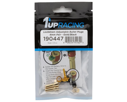 1UP Racing "Lockdown" Adjustable Bullet Plug Grips w/4mm Bullets (Gold/Black)