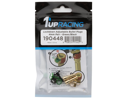 1UP Racing "Lockdown" Adjustable Bullet Plug Grips w/4mm Bullets (Green/Black)