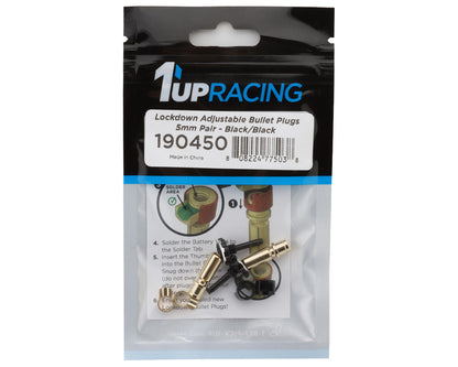 1UP Racing "Lockdown" Adjustable Bullet Plug Grips w/5mm Bullets (Black/Black)