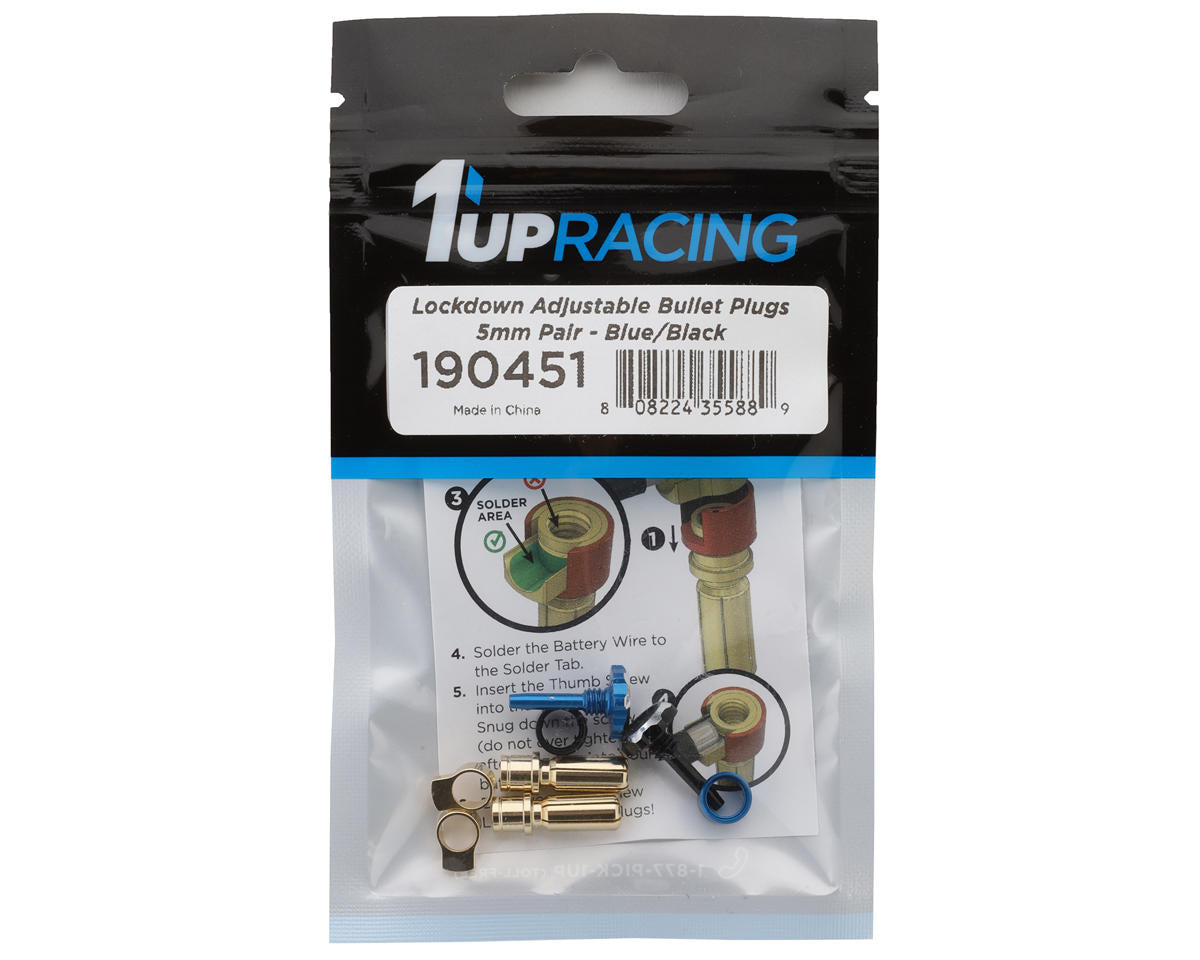 1UP Racing "Lockdown" Adjustable Bullet Plug Grips w/5mm Bullets (Blue/Black)