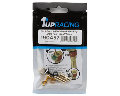 1UP Racing "Lockdown" Adjustable Bullet Plug Grips w/5mm Bullets (Gold/Black)