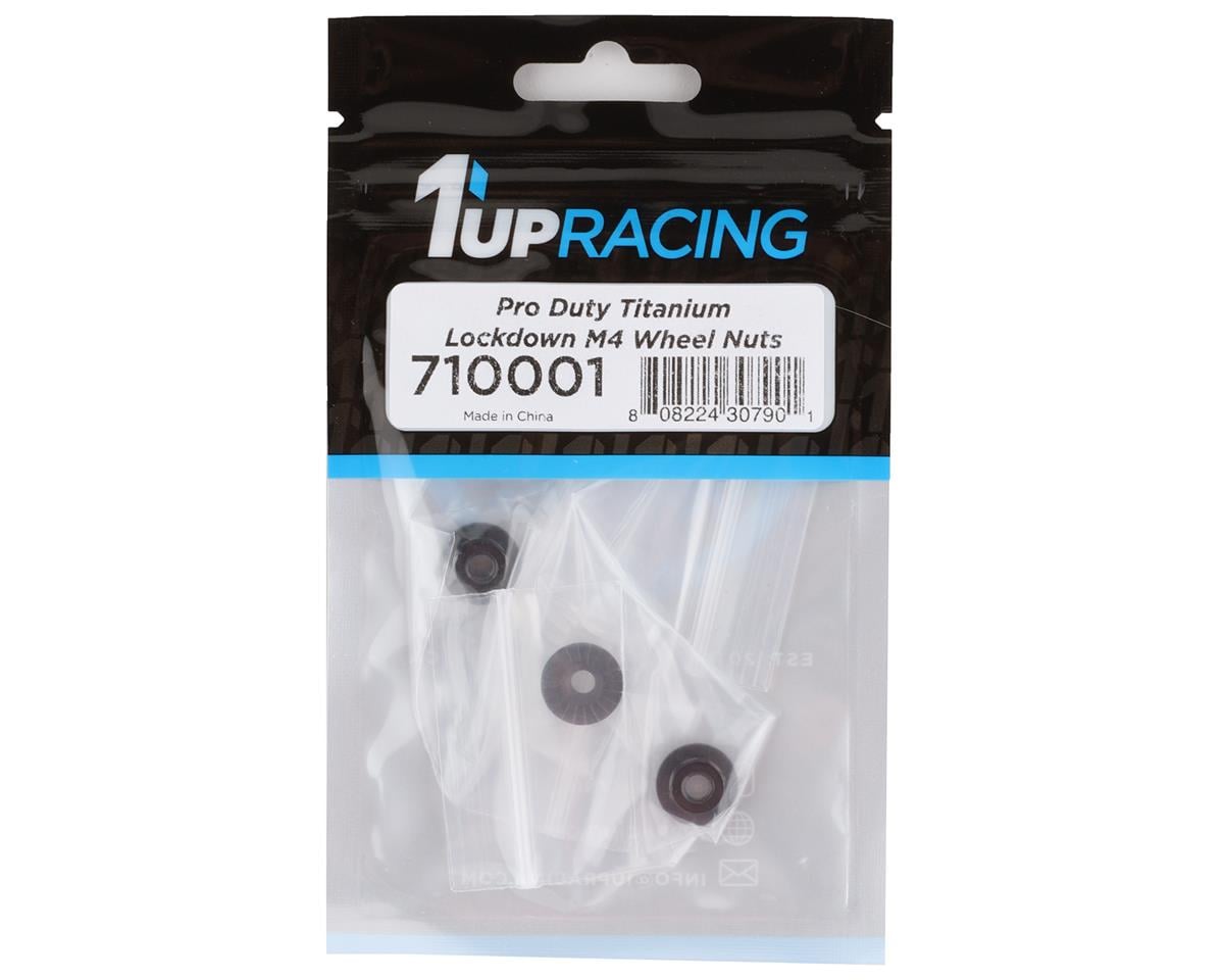 1UP Racing Pro Duty Titanium 4mm Lockdown Wheel Nuts (Black) (4)