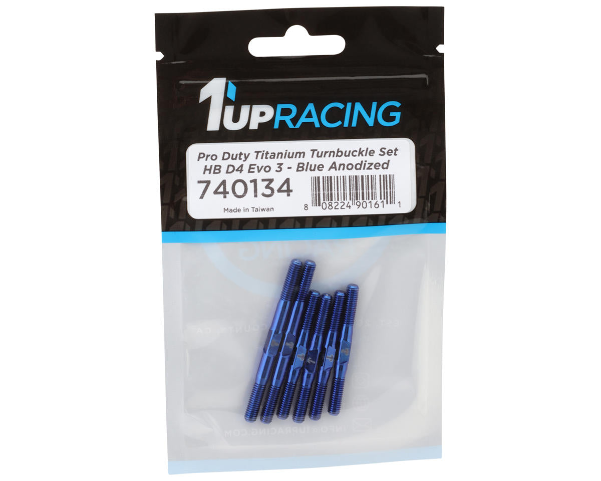 1UP Racing HB Racing D4 Evo 3 Pro Duty Titanium Turnbuckle Set (Blue)