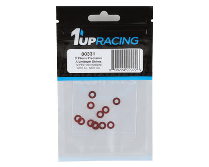 1UP Racing 3x6mm Precision Aluminum Shims (Red) (12) (0.25mm)