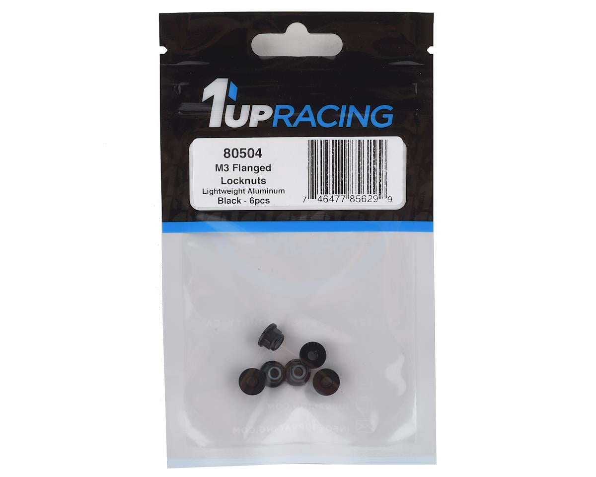 1UP Racing 3mm Aluminum Flanged Locknuts (Black) (6)
