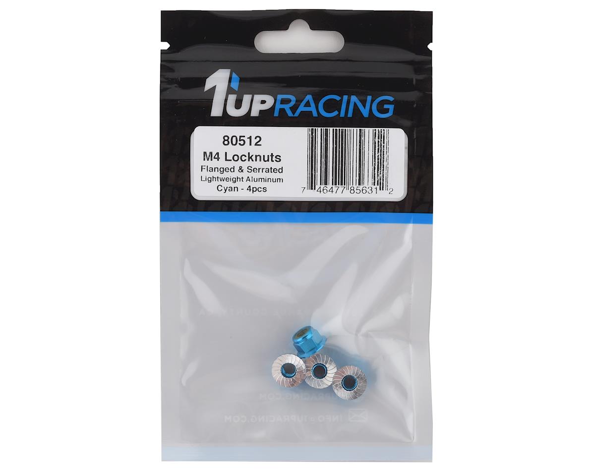 1UP Racing 4mm Serrated Aluminum Locknuts (Blue) (4)